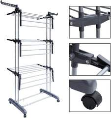 Foldable Rolling Laundry Drying Rack with Adjustable Shelves | Heavy-Duty Stainless Steel Rods, 4-Tier Adjustable Height, Compact Storage & Portable Design