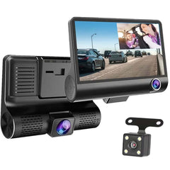 DX3618 3-Channel Car Dashcam | 4-Inch HD Display with Front, Rear & Interior Cameras | Loop Recording, Night Vision & G-Sensor Protection