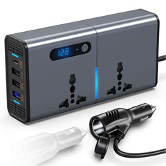 200W Universal Socket Power Inverter - 12V/24V DC to AC Converter with Dual USB Charging Ports for Phones, Tablets & Laptops, Multi-Purpose Car Power Adapter
