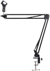 Professional Recording Microphone Stand – Adjustable Black Suspension Scissor Arm with Shock Mount, Stable Desk Clamp for Dynamic & Condenser Mics, Ideal for Studio & Streaming