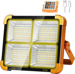 Rechargeable Solar LED Light - 264 LEDs Portable Spotlight with 4 Lighting Modes, Adjustable Color Temperature, Emergency Flashing, and USB/Solar Charging for Outdoor Use