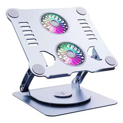 Adjustable Aluminum Desktop Laptop Stand with Cooling Fan - Foldable, Ergonomic & Portable Design for Work, Study, and Comfortable Laptop Use Anywhere