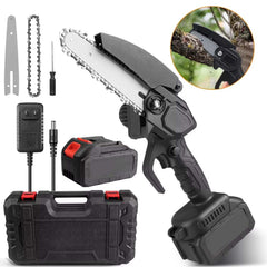 Brushless Cordless Chainsaw – Mini Electric Handheld Chainsaw with Safety Lock, High-Efficiency Motor, Rechargeable Battery for Tree Branch Cutting, Pruning & Garden Woodwork