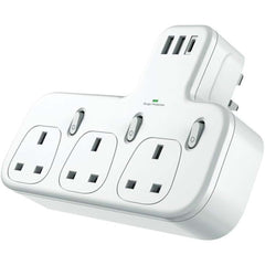 DX871 Power Strip | 3 AC Outlets, 2 USB Ports & 1 PD Port | Fast Charging Extension Socket with Compact, Modern White Design