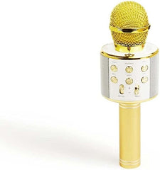 Golden Wireless Karaoke Microphone | Bluetooth, AUX, USB Connectivity | Portable Handheld Mic for Kids & Adults | 5.5 Hours Battery Life | Home Party Speaker