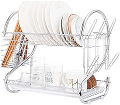 New Arrival 2-Layer Kitchen Dish Rack | Stainless Steel Dish Drainer & Plate Holder with Cutlery Tray, Space-Saving Design