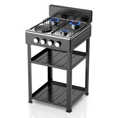 4-in-1 Gas Stove – 3 Burner + Hot Plate with Stand | Heavy-Duty Stainless Steel Body | Energy-Efficient LPG Stove for Fast & Versatile Cooking