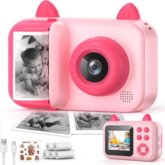 Kids Instant Camera – 1080P Digital Camera with Instant Print Function & Printing Paper, Safe & Easy Photography for Ages 3-12, Fun Gift for Girls (Pink)