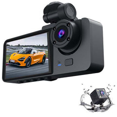 4-Inch Triple-Lens WiFi Dash Cam – Front, Rear & Cabin Recording with Night Vision, Parking Monitor, G-Sensor & Mobile App Control for Complete Driving Security