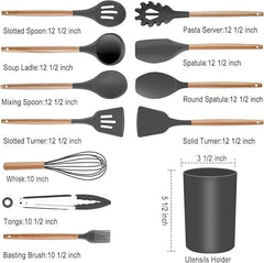 19-Piece Silicone Cooking Utensils & Knife Set | Black Kitchen Tools with Knives, Cutting Board, & Storage Block