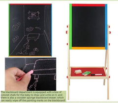 Kids Writing Board – Double-Sided Wooden Easel with Whiteboard, Chalkboard & Adjustable Height for Learning and Play