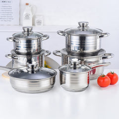 12-Piece Stainless Steel Cookware Set - Induction Compatible Cookware with Modern Design for Gas, Electric & Ceramic Stoves, Durable Pots & Pans for Everyday Cooking