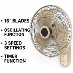 MWFV-433RC 16" Wall Mount Fan – Remote Control, 3-Speed Adjustable Tilt, Quiet & Powerful Cooling Fan for Bedrooms, Living Rooms, Shops & Offices (Space-Saving Design)