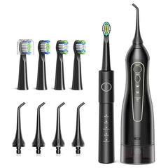 Electric Toothbrush & Water Flosser Combo – Cordless Rechargeable Oral Care Kit with 5 Cleaning Modes, 3 Flossing Modes, 8 Replacement Heads, Waterproof & Travel-Friendly