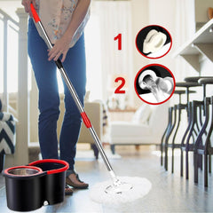 Easy Spin Mop and Bucket Set with 360° Rotation | Stainless Steel Handle & Wring Dryer Basket, Includes 2 Microfiber Mop Heads for Floor Cleaning
