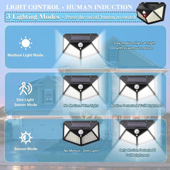 Waterproof Outdoor Motion Sensor Infrared Wall Lamp | 100 LED Solar-Powered Garden Sensor Light, IP65 Water-Resistant Bright Outdoor Lighting for Garden, Patio, Yard