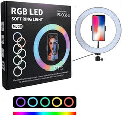 MJ38 RGB 25W Soft Ring Light | 38cm USB-Powered with Tripod & Smartphone Stand for Live Streaming and Content Creation | 3 Color Temperatures & 10 Brightness Levels
