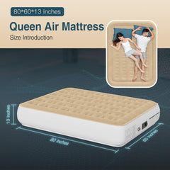 Air Mattress Queen with Built-in Pump | Inflatable Camping & Guest Mattress, Soft Flocked Top, Durable Foldable Design, 80"x60"x18" for Quick 1-3 Min Inflation
