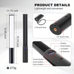 FM-128 RGB LED Light Wand – Adjustable Brightness & Color (2500K-6500K), 12 Dynamic Lighting Scenes, Built-in Rechargeable Battery for Photography, Vlogging & Creative Shooting