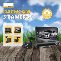DX3618 3-Channel Car Dashcam | 4-Inch HD Display with Front, Rear & Interior Cameras | Loop Recording, Night Vision & G-Sensor Protection