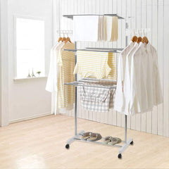 Foldable Rolling Laundry Drying Rack with Adjustable Shelves | Heavy-Duty Stainless Steel Rods, 4-Tier Adjustable Height, Compact Storage & Portable Design
