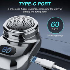 Fast Charging Digital Display Mini Shaver with Mirror | Portable USB-C Rechargeable Electric Shaver, Compact Travel Shaver for Men with High-Performance Blades