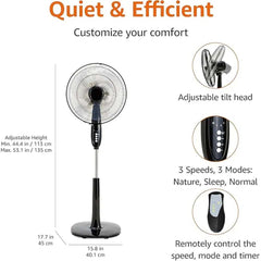 MSF-1672R 16" Luxury Stand Fan – 5-Speed Remote Control, Silent Cooling Operation, Adjustable Height, Elegant Multi-Colour Design for Bedroom, Living Room, Home & Office Use