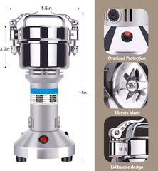 1000W Commercial Grain Mill Grinder – 200g Capacity, Superfine Flour & Spice Grinder, High-Speed Electric Mill for Efficient Home and Small Business Use