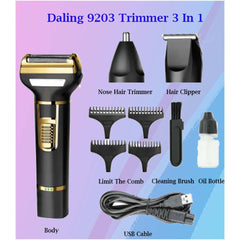 3-in-1 Professional Hair Clippers for Men – Electric Hair Clipper, Nose Trimmer & Eyebrow Grooming Kit with Durable Stainless Steel Blades & Rechargeable Design