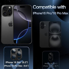 Camera Lens Protector for iPhone 16 Pro (6.3") and iPhone 16 Pro Max (6.9") | 9H Tempered Glass with Magnetic Matte Metal Plate, Full Coverage Case-Friendly Design
