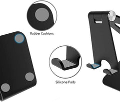 Fully Foldable Adjustable Cell Phone Stand – Portable Desktop Holder Dock for Smartphones, Tablets & Nintendo Switch (7–10”), Sturdy Metal Build, Hands-Free Viewing (Black)