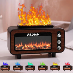 Wood Grain Fireplace Diffuser with 7-Color Flame Humidifier | Silent Operation, Auto Shut-Off, and Aroma Diffusion for Living Room & Bedroom