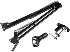 Professional Recording Microphone Stand – Adjustable Black Suspension Scissor Arm with Shock Mount, Stable Desk Clamp for Dynamic & Condenser Mics, Ideal for Studio & Streaming
