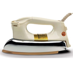 OE-21 Dry Iron | Non-Stick Teflon Coating for Smooth Ironing | Scratch-Free Performance for All Fabrics | Elegant White & Golden Design