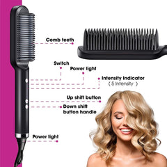 Multifunctional Hair Straightener Brush | 2-in-1 Heating Curler & Styler Comb for Hair & Beard, Fast Heating, Adjustable Temperature, Anti-Scald, Dual Voltage