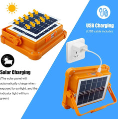 Rechargeable Solar LED Light - 264 LEDs Portable Spotlight with 4 Lighting Modes, Adjustable Color Temperature, Emergency Flashing, and USB/Solar Charging for Outdoor Use