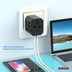 Universal Travel Adapter - All-in-One International Power Adapter with UK/US/AUS/EU Plugs & 4 USB Ports, Portable Outlet Charger for Smartphones, Tablets