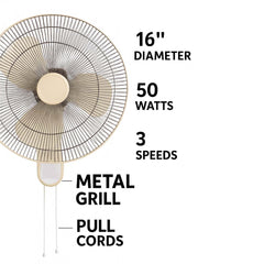 MWFV-432 16" Wall Mount Fan – 3-Speed Settings, Adjustable Tilt, Quiet & Efficient Cooling Fan for Home, Shops, Gyms, Restaurants & Commercial Spaces (No Remote)