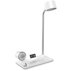 LED Desk Lamp with Wireless Charger, Bluetooth Speaker, Clock & Night Light – Modern Touch Control Lamp for Bedroom, Office & Study Table Lighting