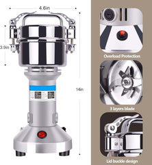 1000W Commercial Grain Mill Grinder – 200g High-Speed Electric Grinder for Spices, Herbs & Flour, Stainless Steel Superfine Pulverizer for Home & Kitchen Use