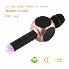 4-Hour Portable Handheld Karaoke Microphone with LED Lights | Wireless Bluetooth Mic with Built-in Speaker, Rechargeable for Home Parties, KTV, and Music Singing