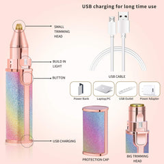 2-in-1 Eyebrow & Facial Hair Remover – USB Rechargeable Precision Trimmer with Cleaning Brush, Multi-Color Design, Portable & Gentle Hair Removal for Women’s Face, Brows & Upper Lip
