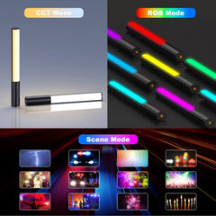 FM-128 RGB LED Light Wand – Adjustable Brightness & Color (2500K-6500K), 12 Dynamic Lighting Scenes, Built-in Rechargeable Battery for Photography, Vlogging & Creative Shooting