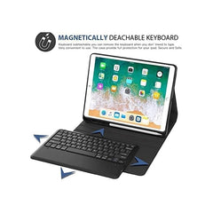 Ultra-Thin iPad Keyboard Case | Wireless Detachable Bilingual Arabic-English Keyboard, PU Leather, Smart Magnetic Stand & Pen Slot