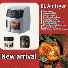 2400W Air Fryer – Large 8L Digital Air Fryer with LED Touch Panel, Adjustable Temperature & Preset Modes for Fast, Healthy Family Cooking