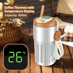 450ml Insulated Travel Coffee Mug with Temperature Display | Double-Walled Stainless Steel Thermos for Hot & Cold Drinks, Leakproof Vacuum Bottle for Office & Travel