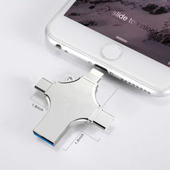 128GB 4-in-1 USB 3.0 Flash Drive | Compatible with iPhone, Android, iPad, Mac, PC, Galaxy S | High-Speed USB A, USB C, Micro USB & iPhone Connector