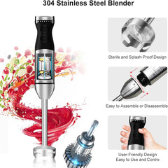 9-Speed Hand Blender – 5-in-1 Stainless Steel Handheld Mixer with Whisk, 700ml Chopper, 500ml Beaker, and Frother – Powerful, Durable & Dishwasher Safe