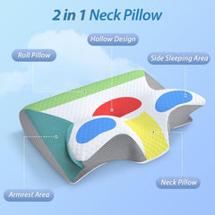 Memory Foam Cervical Pillow – 2-in-1 Orthopedic Contour Pillow for Neck Pain Relief, Ergonomic Support for Side, Back & Stomach Sleepers, All Sleeping Positions