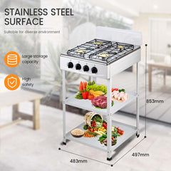 4-Burner Stainless Steel Gas Stove – Auto Ignition LPG Stove for Home & Outdoor Use | Durable, Energy-Efficient & Easy-to-Clean White Design